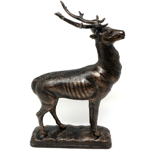 316 - Bronzed cast iron stag on a base, H: 29 cm. P&P Group 2 (£18+VAT for the first lot and £3+VAT for su... 