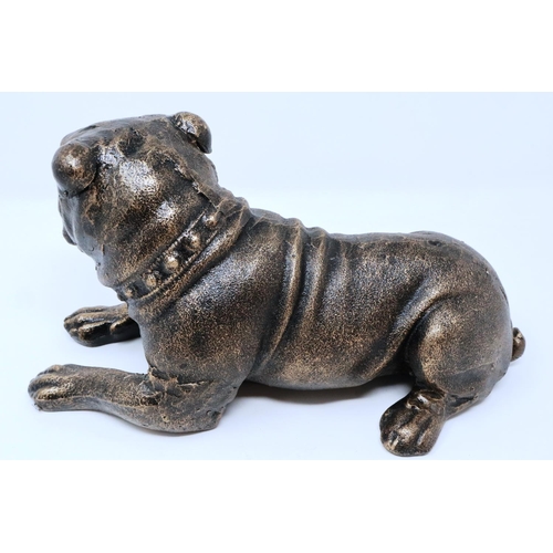 319 - Bronzed cast iron recumbent bulldog, L: 24 cm. P&P Group 2 (£18+VAT for the first lot and £3+VAT for... 