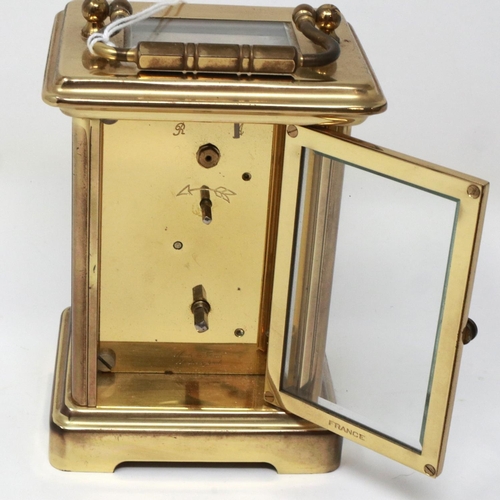 333 - Bornand Freres lacquered brass carriage clock, H: 17 cm, not working at lotting. P&P Group 2 (£18+VA... 