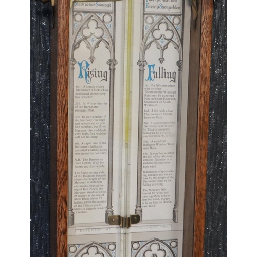 342 - Admiral Fitzroy oak longcase barometer, L: 101 cm, mercury has leaked, still within the case. Not av... 