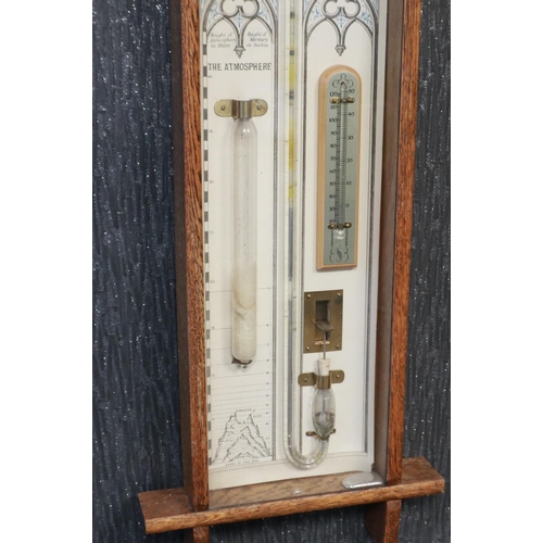 342 - Admiral Fitzroy oak longcase barometer, L: 101 cm, mercury has leaked, still within the case. Not av... 