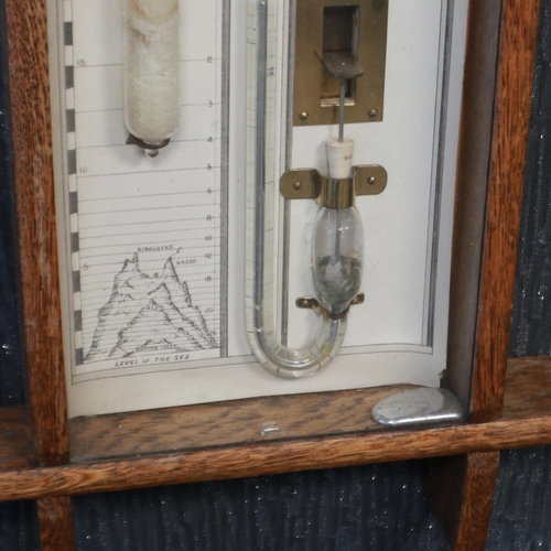 342 - Admiral Fitzroy oak longcase barometer, L: 101 cm, mercury has leaked, still within the case. Not av... 