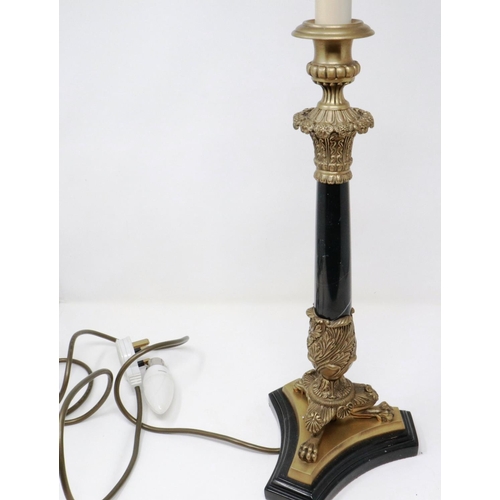 347 - Marble and brass bound table lamp, H: 56 cm. P&P Group 2 (£18+VAT for the first lot and £3+VAT for s... 