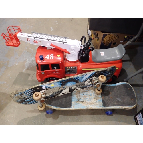 1459 - Large childs fire engine and two skateboards. Not available for in-house P&P