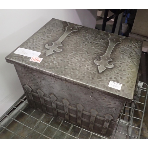 1998V - Steel bound coal box in the Gothic manner with wrought iron handles, 50 x 33 x 33 cm H. Not availabl... 