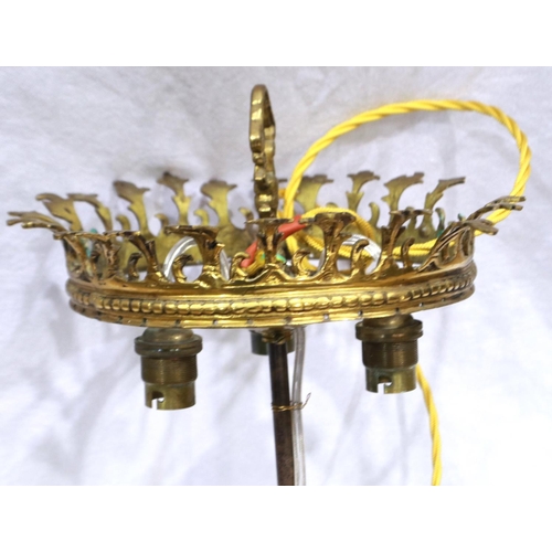 352 - Impressive gilt brass electrolier with cut glass drops, the frame with acanthus leaves (two missing ... 