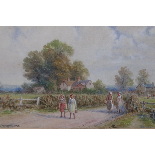 357 - William Foster (1853-1924): watercolour, Edwardian Holiday 1903, attributed by label verso, 24 x 17 ... 