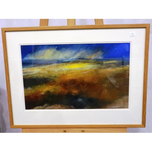 366 - Kristan Baggaley (Contemporary): mixed media on paper, Shelves Towards Mam Tor, with gallery label v... 