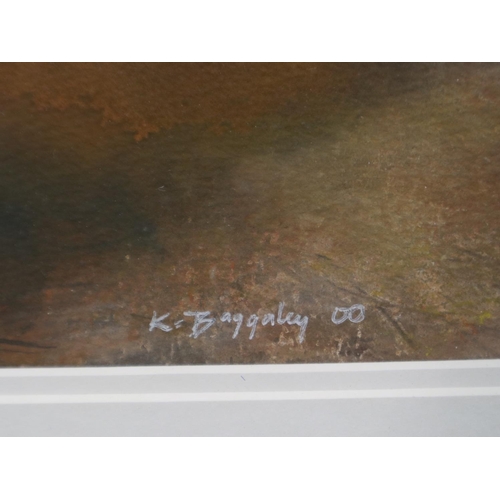 366 - Kristan Baggaley (Contemporary): mixed media on paper, Shelves Towards Mam Tor, with gallery label v... 