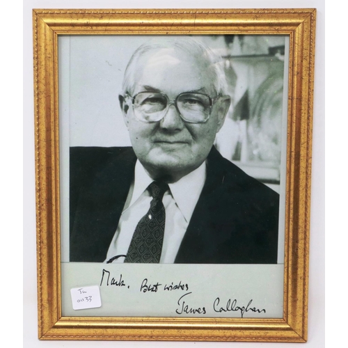 391 - James Callaghan photograph and signature, 30 x 22 cm. P&P Group 1 (£14+VAT for the first lot and £1+... 