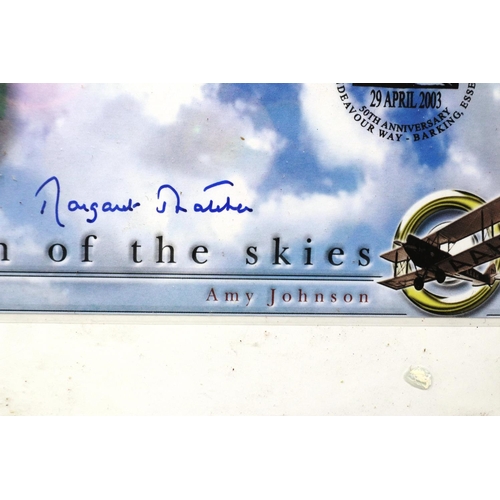 392 - Margaret Thatcher signature on an Amy Johnson first day cover, framed. P&P Group 1 (£14+VAT for the ... 