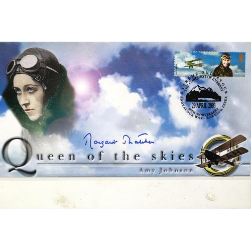 392 - Margaret Thatcher signature on an Amy Johnson first day cover, framed. P&P Group 1 (£14+VAT for the ... 