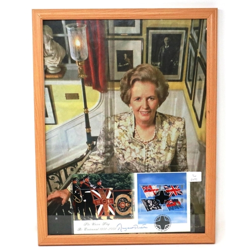 394 - The Union flag Bi-Centennial first day cover, signed by Margaret Thatcher, 30 x 48 cm, 1801-2001. No... 