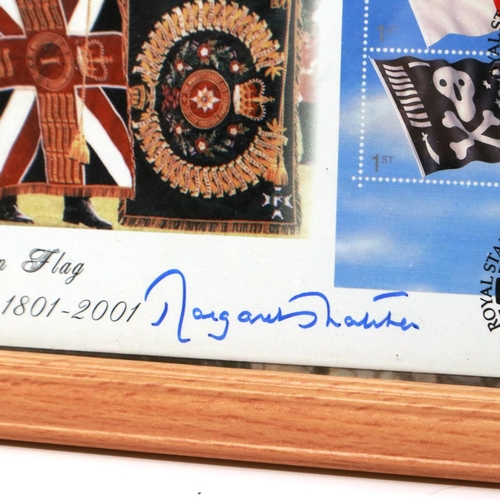 394 - The Union flag Bi-Centennial first day cover, signed by Margaret Thatcher, 30 x 48 cm, 1801-2001. No... 