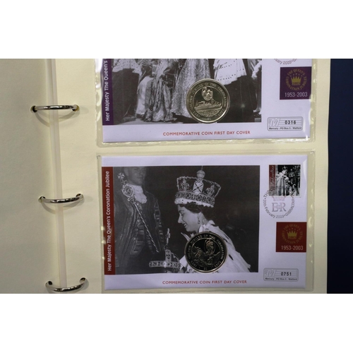 421 - Two albums of coin covers and first day covers, with two further empty albums with pages, Queen Vict... 