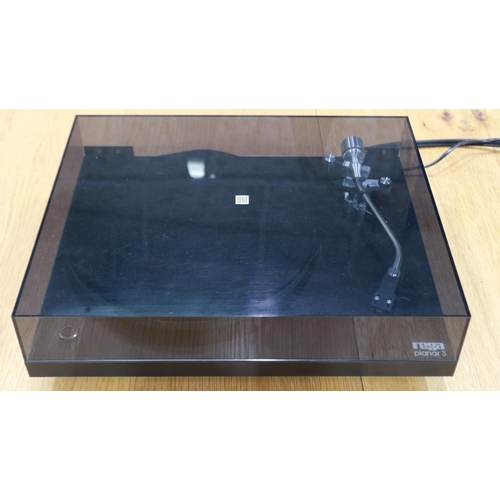 452 - Rega Planar 3 record player, with Rega R100 cartridge, new belts and cable, working at lotting. Not ... 