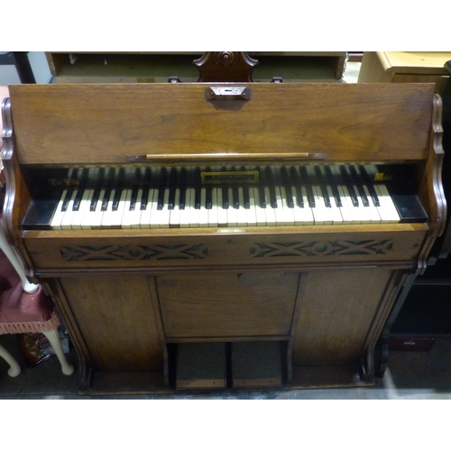 1805 - Oak cased J Lees & Son The Villa Chapel harmonium. Not available for in-house P&P