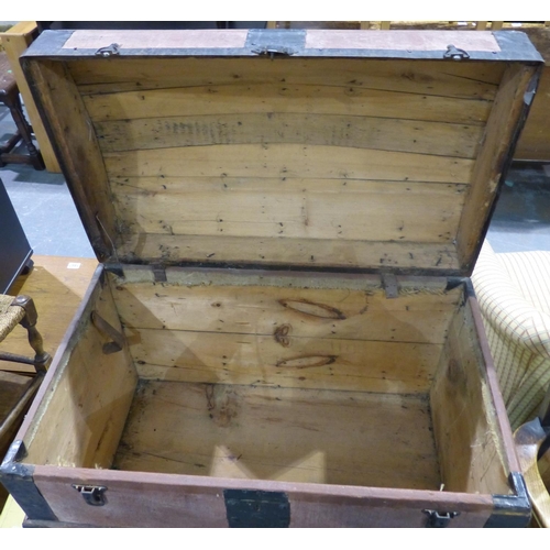 1879 - Dome top wooden bound canvas trunk. Not available for in-house P&P