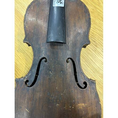 384 - 18th century violin with two piece back, bearing label for Curlo Bergouz Anno 1739, in distressed co... 