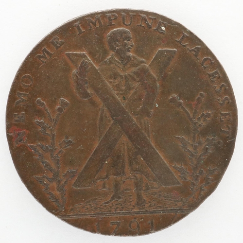 2029 - Scarce 1791 Edinburgh Hibernia halfpenny. P&P Group 0 (£5+VAT for the first lot and £1+VAT for subse... 