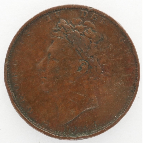 2033 - 1826 milled copper farthing of George IV. P&P Group 0 (£5+VAT for the first lot and £1+VAT for subse... 