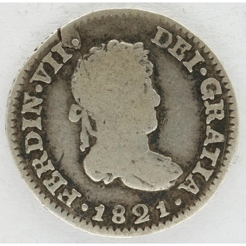 2087 - 1821 Spanish silver reale of Ferdinand VII, commonly pirate money. P&P Group 0 (£5+VAT for the first... 