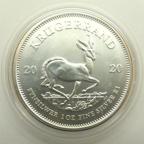 2053 - 2020 silver bullion 1oz Krugerrand round. P&P Group 0 (£5+VAT for the first lot and £1+VAT for subse... 