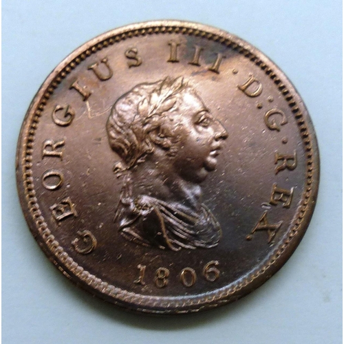 2069 - 1806 copper halfpenny of George III, EF grade. P&P Group 0 (£5+VAT for the first lot and £1+VAT for ... 