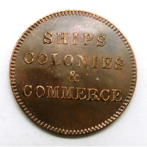 2089 - Ships, Colonies and Commerce halfpenny token. P&P Group 0 (£5+VAT for the first lot and £1+VAT for s... 