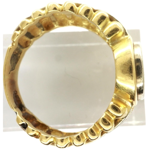 54 - Gents 9ct gold ring set with a diamond, size T, 11.3g. P&P Group 1 (£14+VAT for the first lot and £1... 