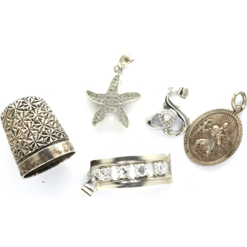 65 - Four 925 silver pendants and a hallmarked silver thimble, largest H: 30 mm, combined 15g. P&P Group ... 