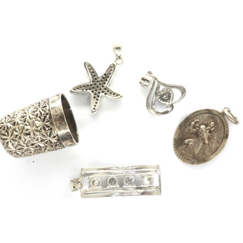 65 - Four 925 silver pendants and a hallmarked silver thimble, largest H: 30 mm, combined 15g. P&P Group ... 