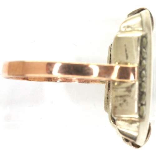 85 - 9ct gold agate and marcasite set ring, size K, 5.1g. P&P Group 1 (£14+VAT for the first lot and £1+V... 