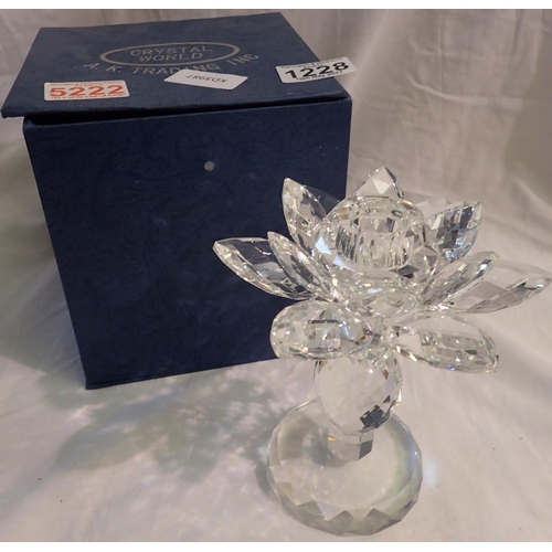 1228 - Boxed Crystal World flower form candlestick, H: 17 cm. P&P Group 2 (£18+VAT for the first lot and £3... 