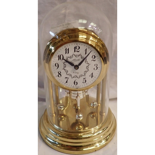 1229 - Schmid 8 day anniversary dome clock, with pendulum, H: 16 cm, working at lotting. P&P Group 2 (£18+V... 