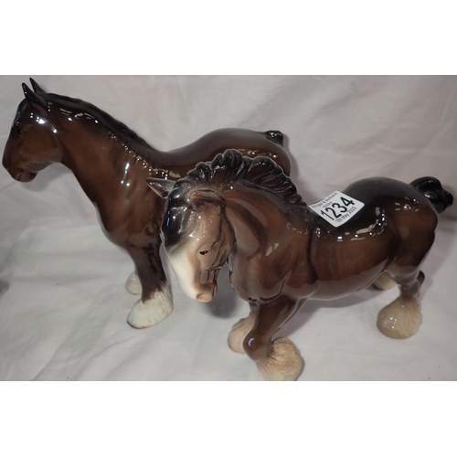 1234 - Beswick shire horse (damage to one ear), and another. P&P Group 2 (£18+VAT for the first lot and £3+... 