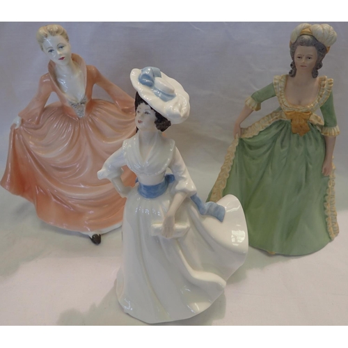 1283 - Coalport, Royal Doulton and Franklin  lady figurines, largest H: 22 cm (3). P&P Group 3 (£25+VAT for... 