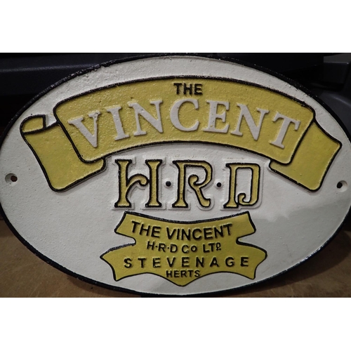 1419 - Cast iron Vincent Motorcycles plaque, W: 35 cm. P&P Group 1 (£14+VAT for the first lot and £1+VAT fo... 