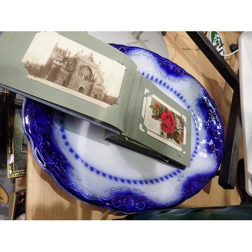 1489 - Semi porcelain Raleigh blue and white patterned serving dish and a vintage postcard book. Not availa... 