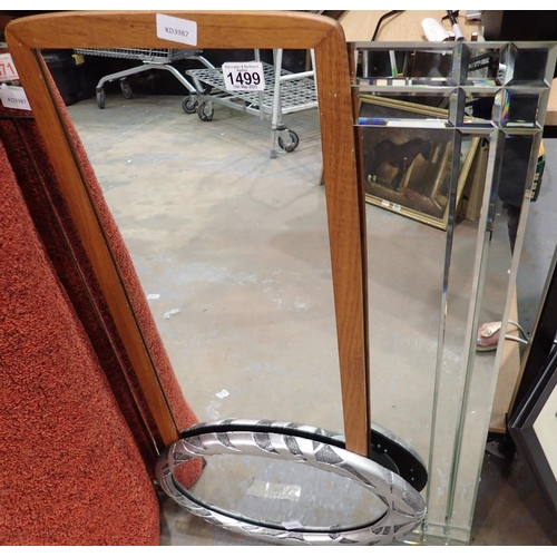 1499 - Three wall mounted mirrors, largest 61 x 92 cm. Not available for in-house P&P