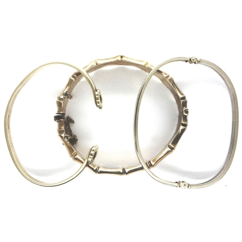 33 - Three silver bangles, one hallmarked silver, largest D: 70 mm, 36g. P&P Group 1 (£14+VAT for the fir... 