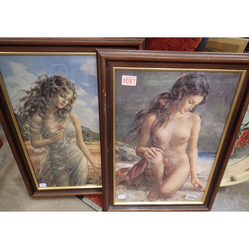 1504 - Two framed prints, both signed indistinctly, one nude, 48 x 34 cm. Not available for in-house P&P