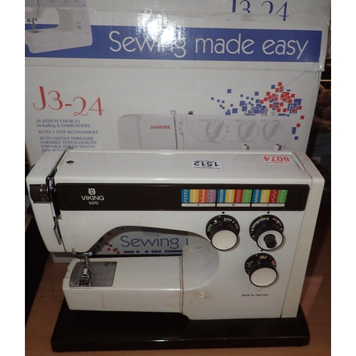 1512 - Boxed and packaged Janome J3-24 sewing machine and a Viking 6370 sewing machine. Not available for i... 