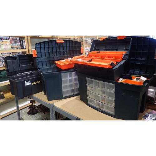 1650 - Four hard toolboxes with mixed tool contents. Not available for in-house P&P