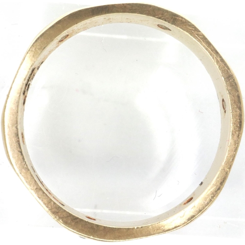 82 - 9ct gold diamond set hexagonal band ring, size M, 2.5g. P&P Group 1 (£14+VAT for the first lot and £... 