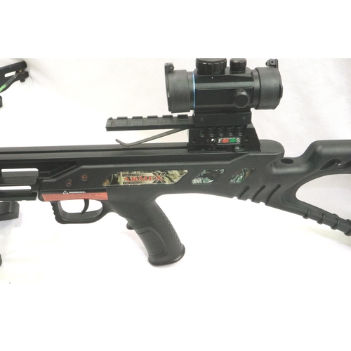 2124 - Armex hunting crossbow with PAO red/green dot sight, canvas camouflage case and quiver, with arrows ... 