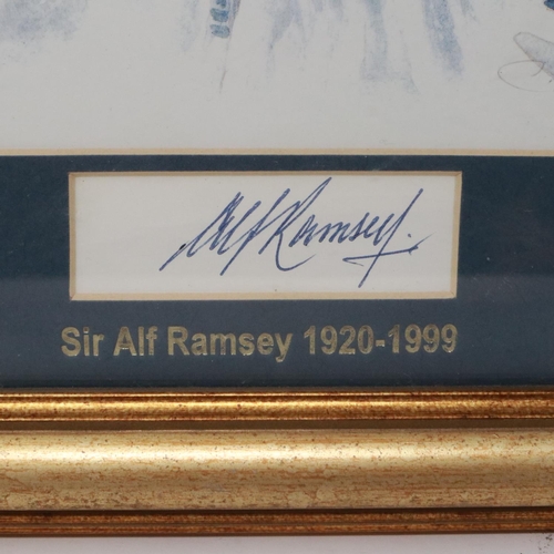 2140 - Sir Alf Ramsey signature, mounted with limited edition print of Ramsey, 15/220, 22 x 37 cm. POSTAGE ... 