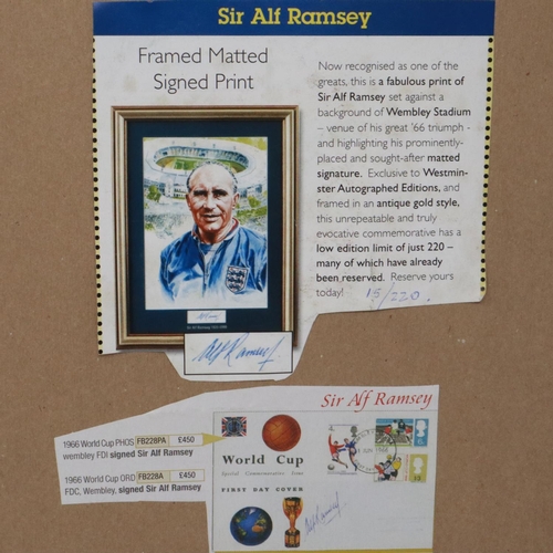 2140 - Sir Alf Ramsey signature, mounted with limited edition print of Ramsey, 15/220, 22 x 37 cm. POSTAGE ... 