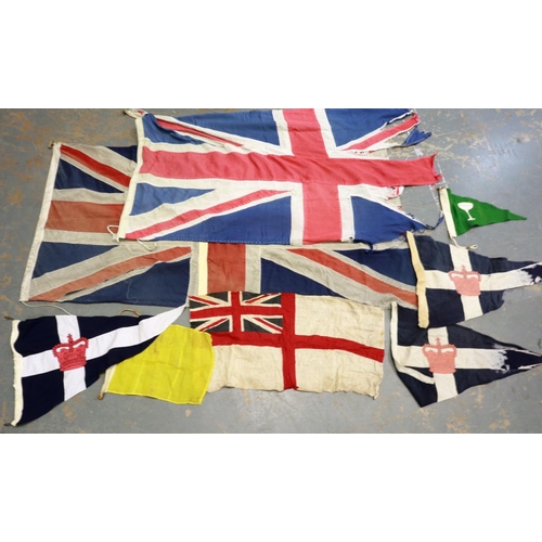 2164 - Naval pennants and signal flags including The Royal Yacht insignia etc, with further flags, in mixed... 