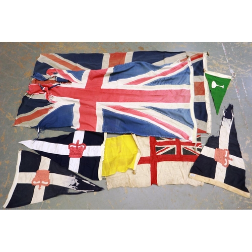 2164 - Naval pennants and signal flags including The Royal Yacht insignia etc, with further flags, in mixed... 